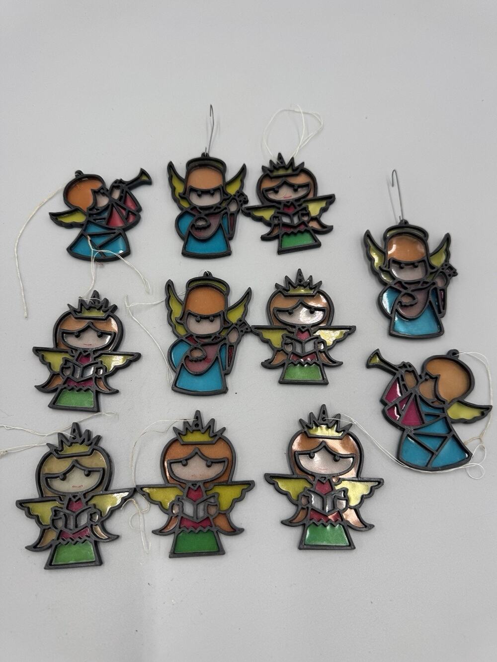 Vintage Plastic Stained Glass Angel Ornaments Suncatchers Choir Lot 10 Yuletide